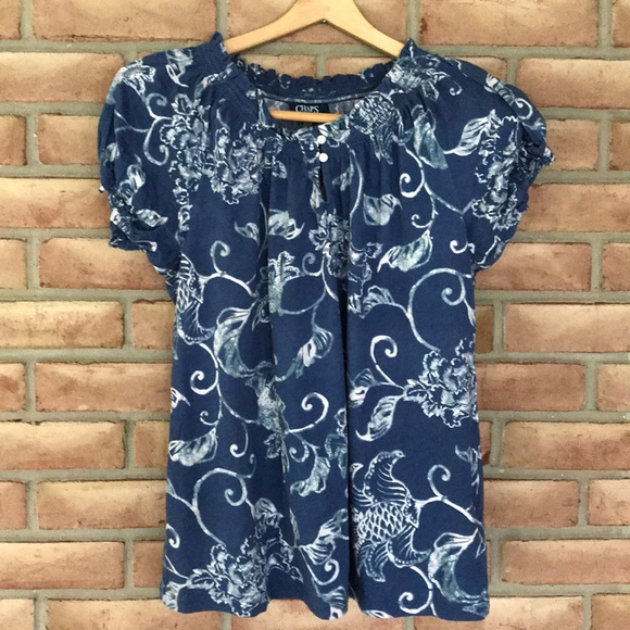 Chaps Tops - Chaps size XL blue floral short sleeve top